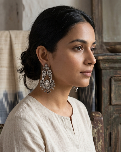 Earring: Bird Silver Beads