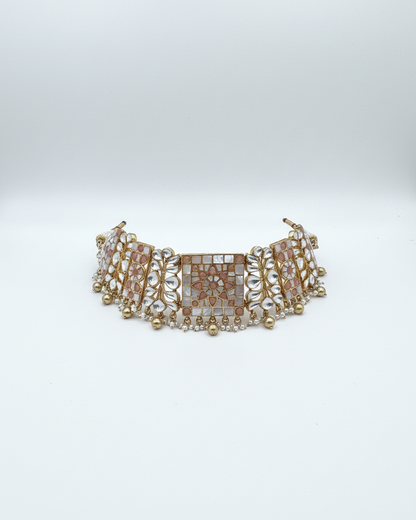 Neck Chain: Uncut Semi-Moissanite Polki Kundan, Inlay & Pearl