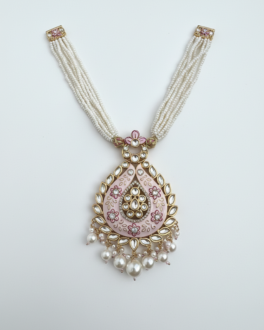 Neck Chain: Uncut Polki Kundan, Enamel & Pearl
