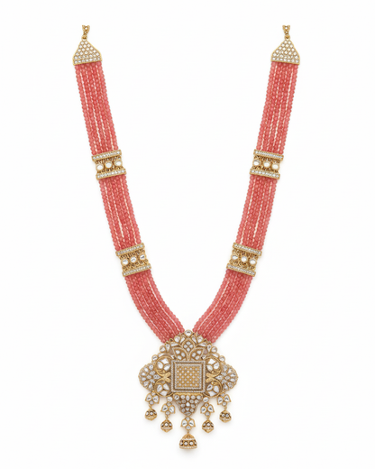 Neck Chain:  Inlay, Semi-Moissanite Polki Kundan, Cubic Zirconia & Tourmaline