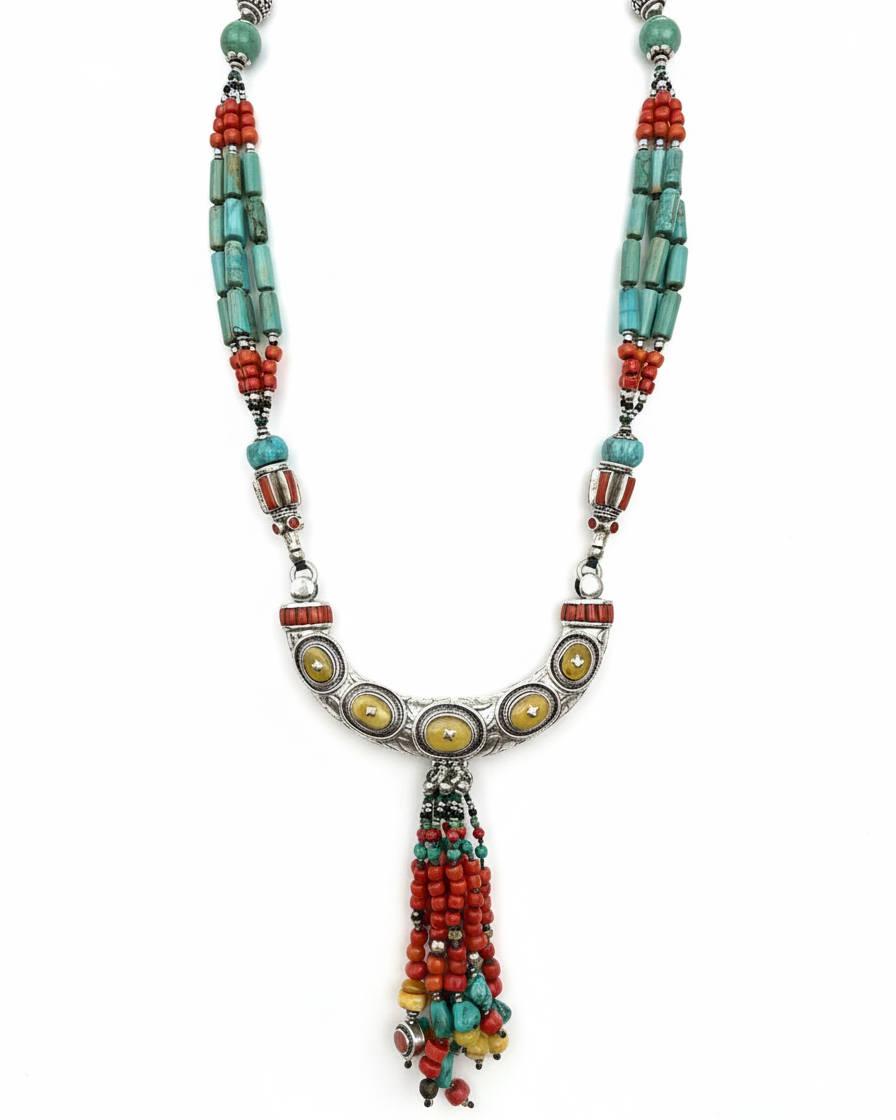 Neck Chain: Turquoise & Coral