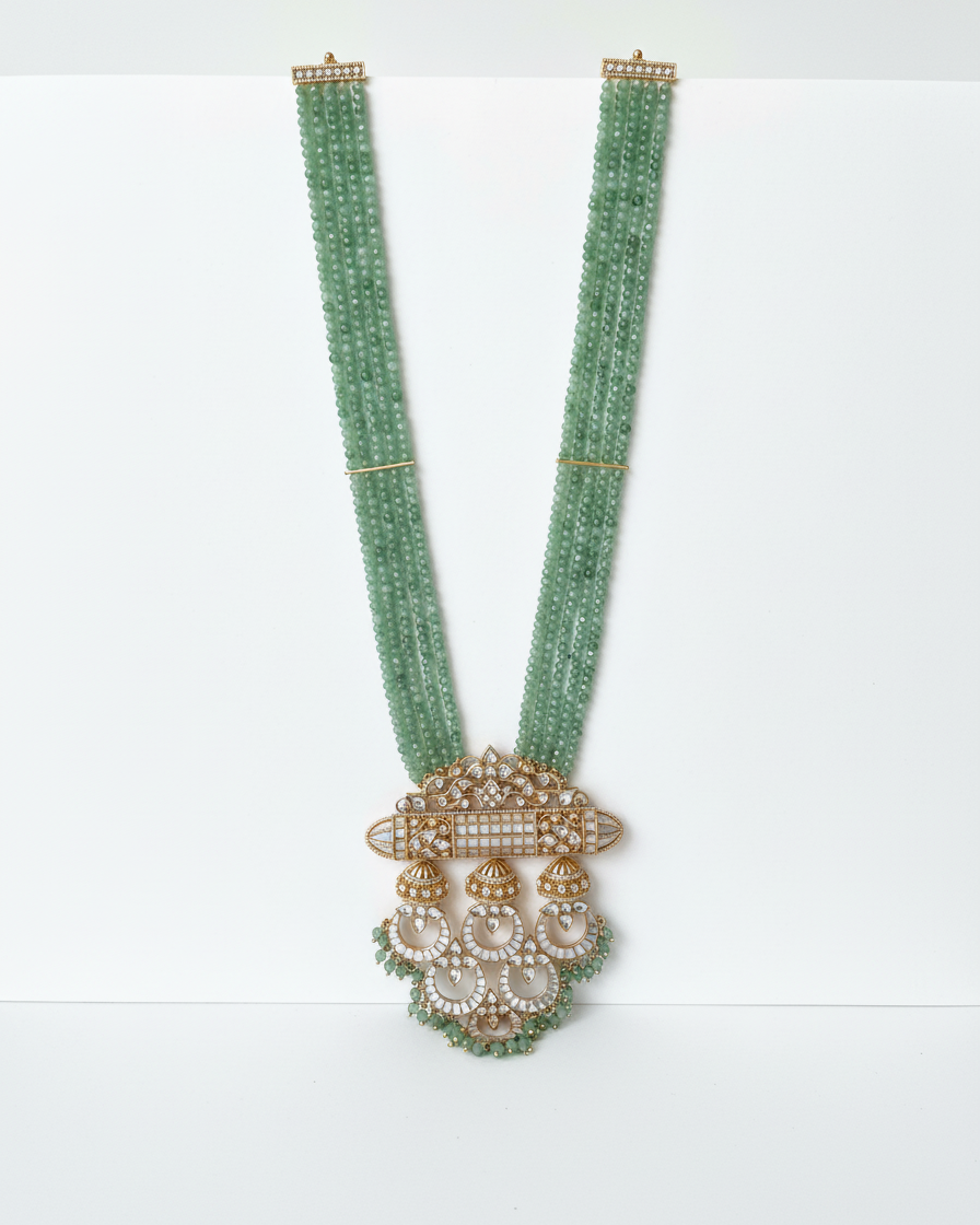 Neck Chain: Uncut Semi-Moissanite Polki Kundan, Inlay, Cubic Zirconia & Beads