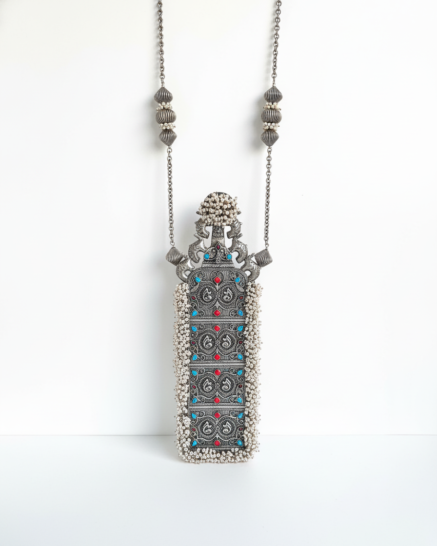 Neck Chain: Turquoise, Coral & Pearl