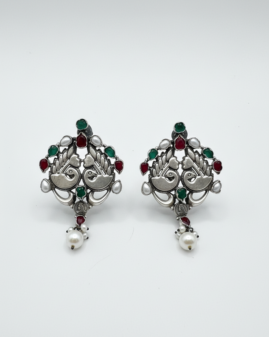 Earring: Peacock Multi Stones