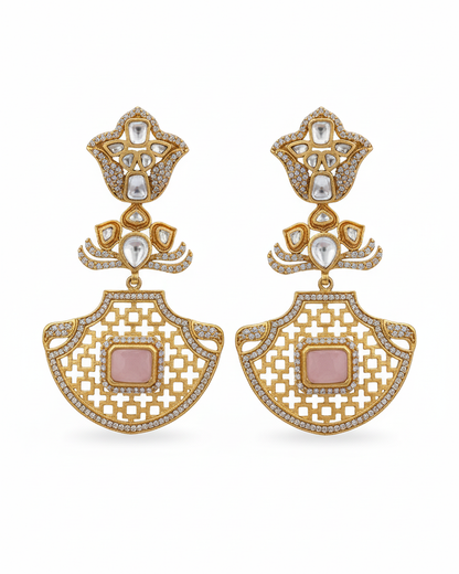 Earring: Uncut Polki Kundan & Rose Quartz