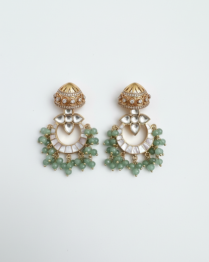 Earring: Uncut Polki Kundan, Inlay, Cubic Zirconia & Beads