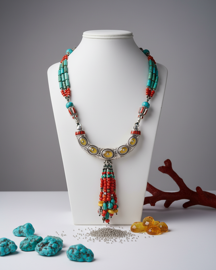 Neck Chain: Turquoise & Coral