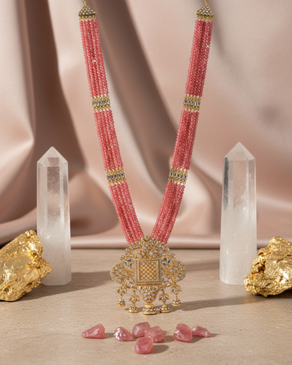 Neck Chain:  Inlay, Semi-Moissanite Polki Kundan, Cubic Zirconia & Tourmaline