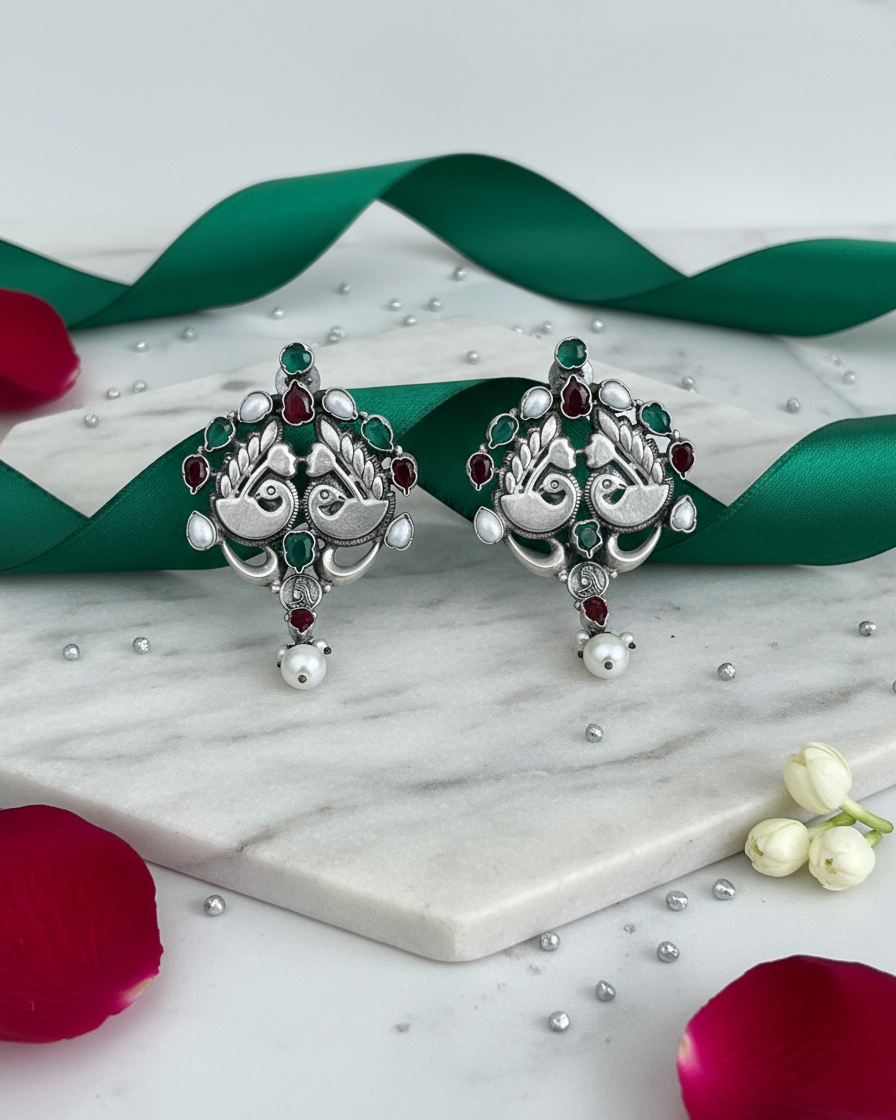 Earring: Peacock Multi Stones