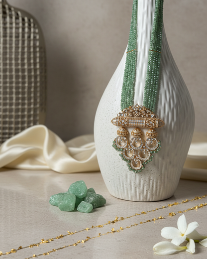 Neck Chain: Uncut Semi-Moissanite Polki Kundan, Inlay, Cubic Zirconia & Beads
