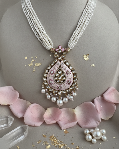 Neck Chain: Uncut Polki Kundan, Enamel & Pearl