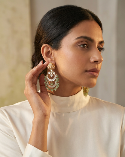 Earring: Uncut Polki Kundan, Inlay, Cubic Zirconia & Beads