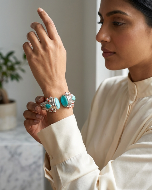 Bangle/Bracelet: Turquoise & Coral