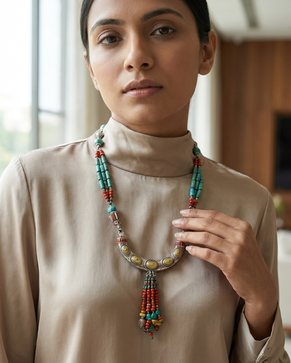 Neck Chain: Turquoise & Coral