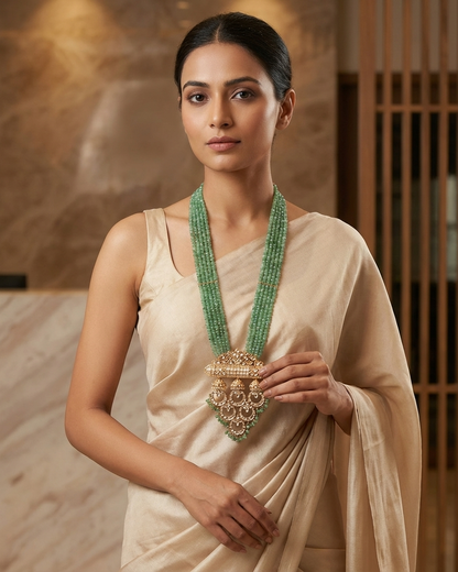 Neck Chain: Uncut Semi-Moissanite Polki Kundan, Inlay, Cubic Zirconia & Beads