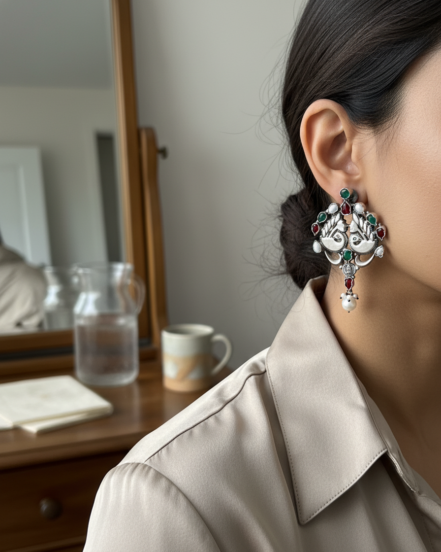 Earring: Peacock Multi Stones