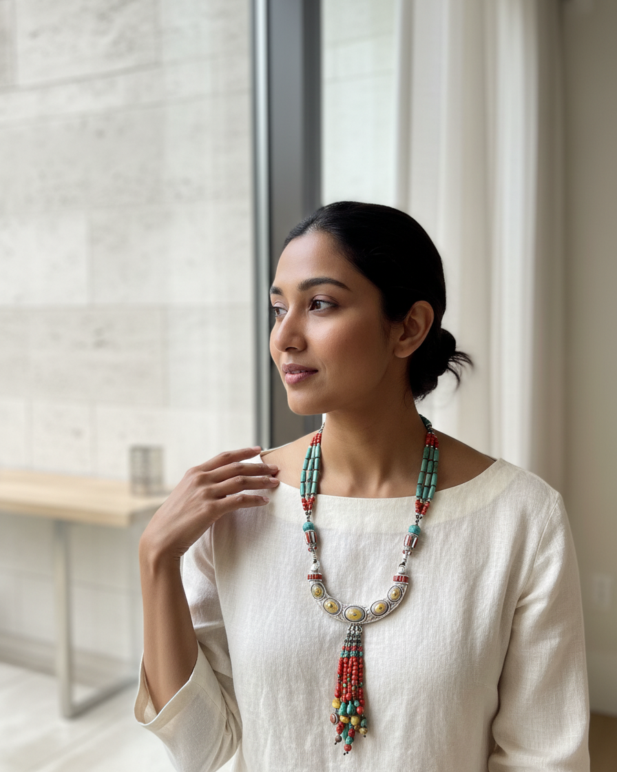 Neck Chain: Turquoise & Coral