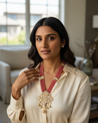 Neck Chain:  Inlay, Semi-Moissanite Polki Kundan, Cubic Zirconia & Tourmaline