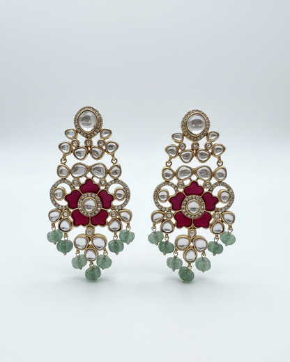 Earring: Uncut Polki Kundan, Cubic Zirconia & Emerald