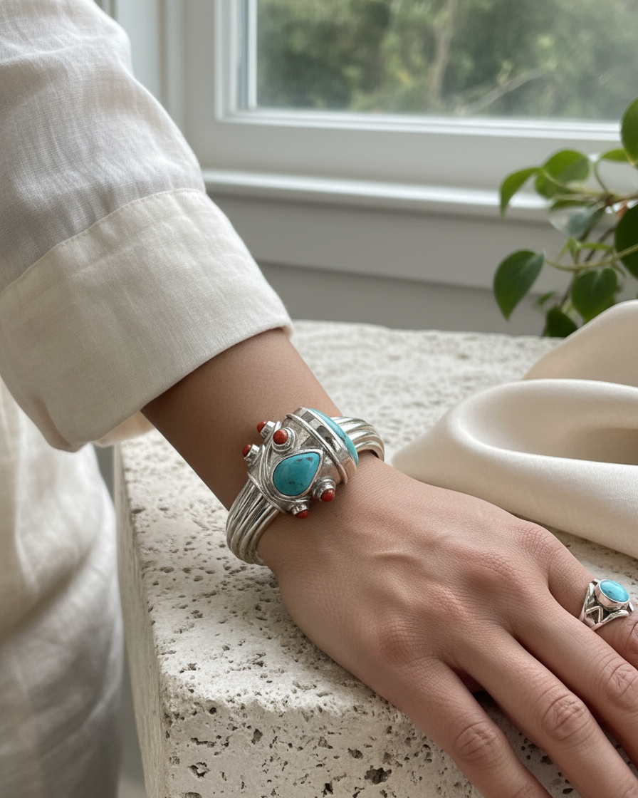 Bangle/Bracelet: Turquoise & Coral