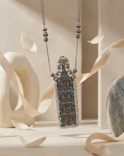 Neck Chain: Turquoise, Coral & Pearl