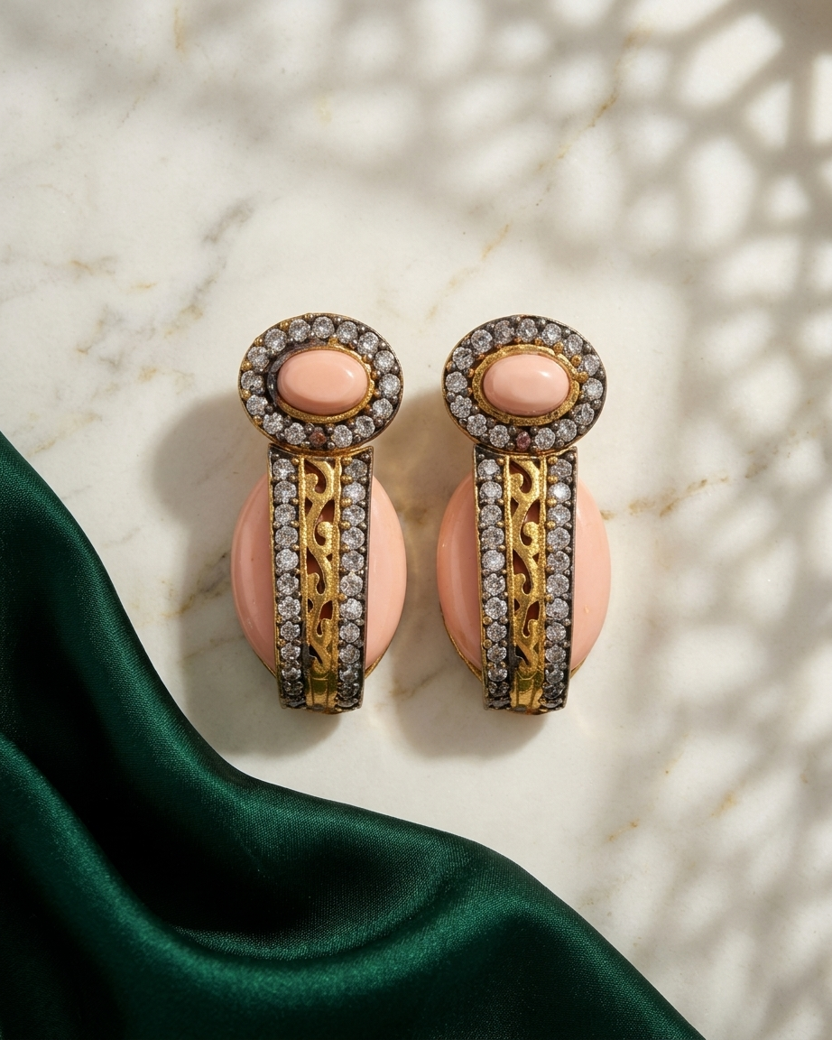 Earring: Cubic Zirconia & Rhodonite