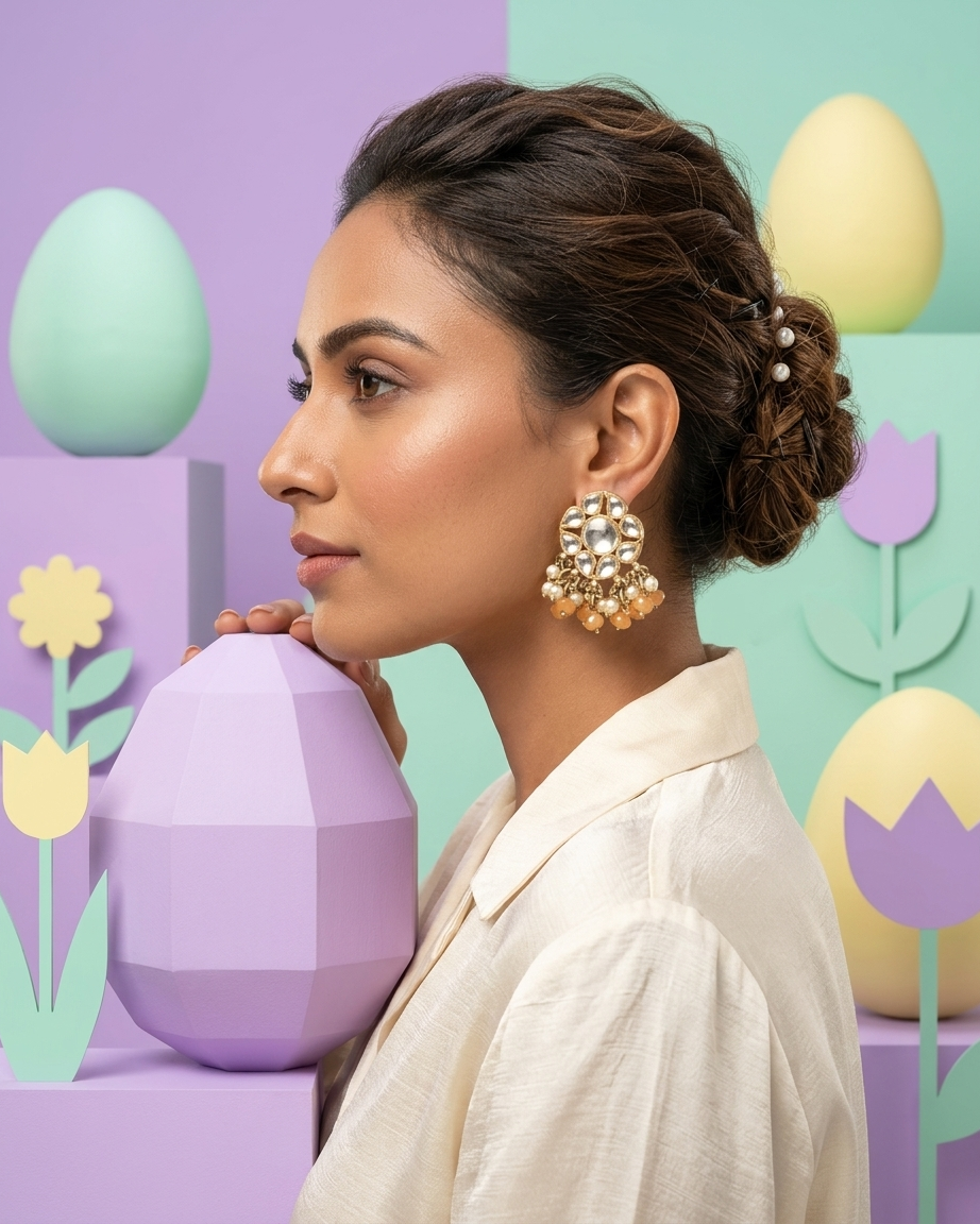 Earring: Kundan, Pearls & Beads