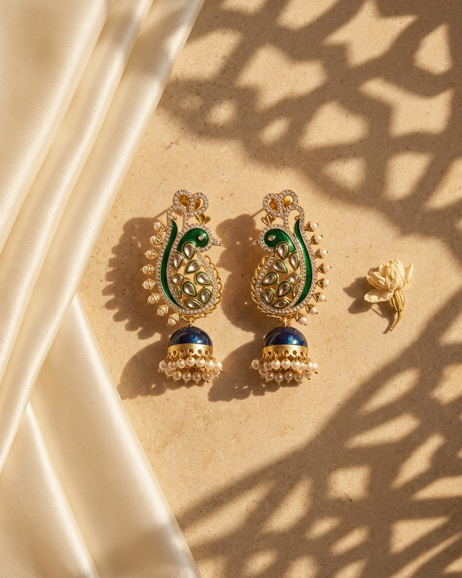 Earring: Crystal Peridot, Cubic Zirconia, Pearls & Enamel