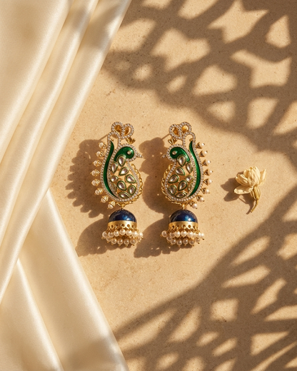 Earring: Crystal Peridot, Cubic Zirconia, Pearls & Enamel