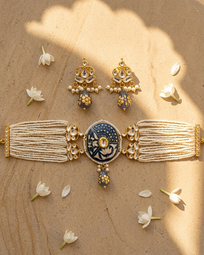 Necklace Set: Kundan, Pearls & Enamel