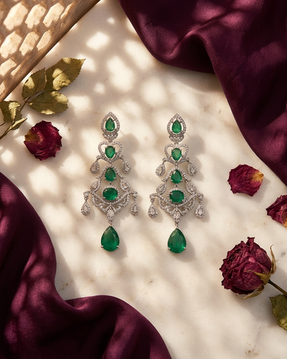 Earring: Pearls, Cubic Zirconia, White & Emerald Crystal