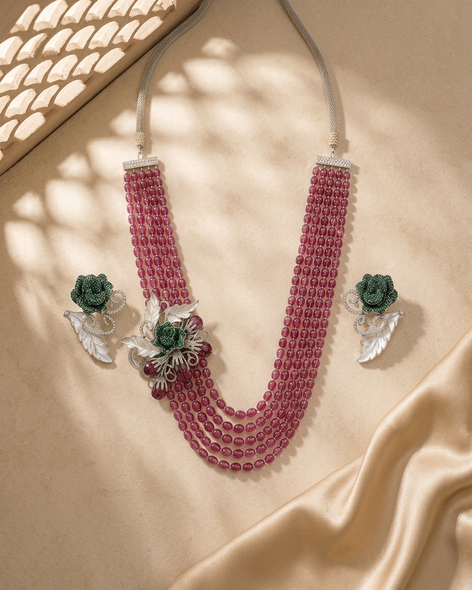 Necklace Set: Tourmaline, Pearls & Cubic Zirconia