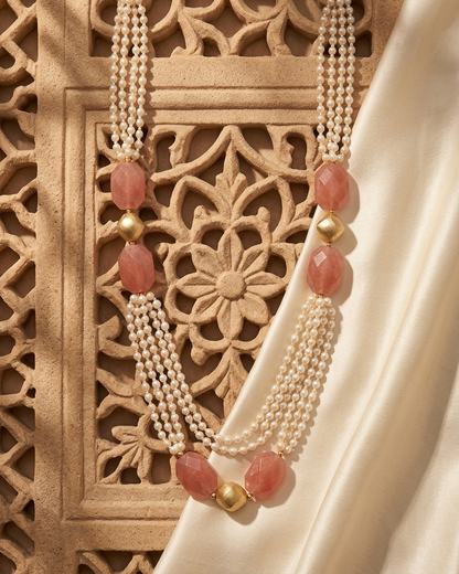 Neck Chain: Orange Beads & Pearls