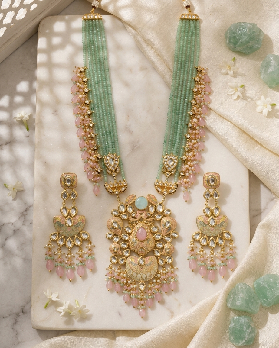 Necklace Set: Jade, Multi Stones & Kundan