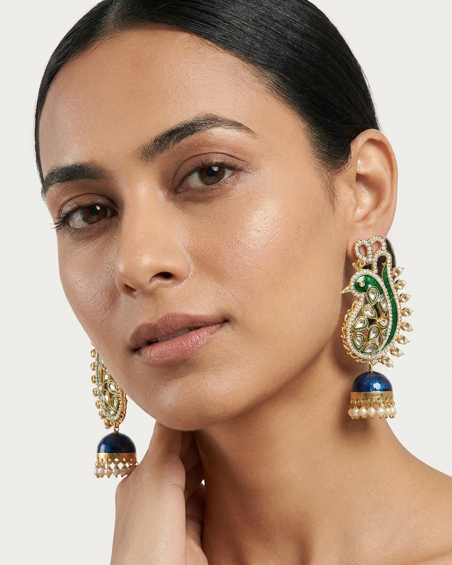 Earring: Crystal Peridot, Cubic Zirconia, Pearls & Enamel