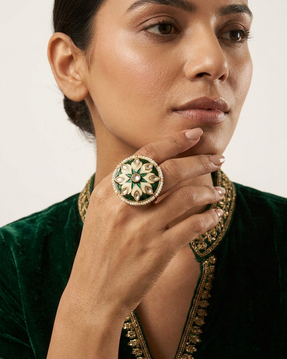 Ring: Uncut Polki Kundan & Minakari