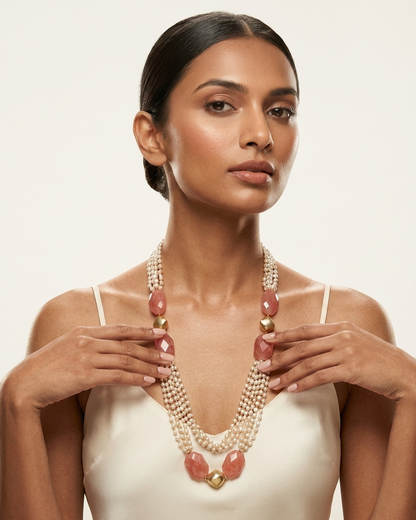 Neck Chain: Orange Beads & Pearls