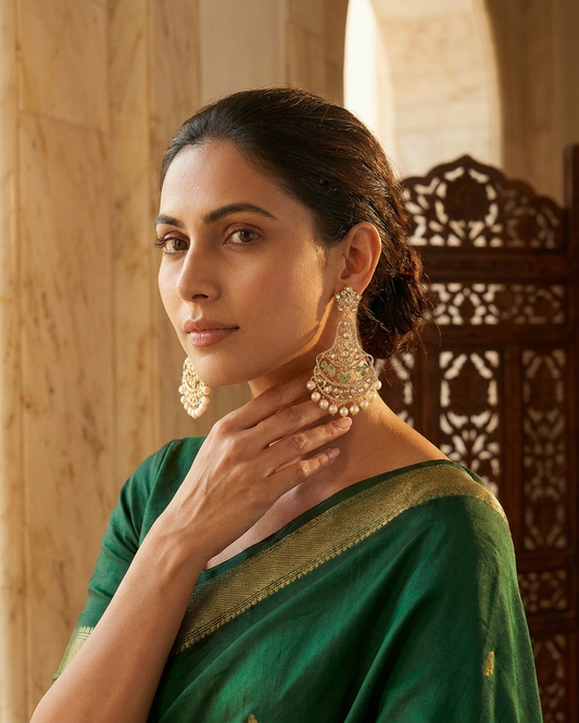 Earring: Pearls, Cubic Zirconia & Green Aventurine