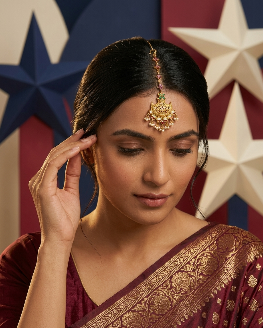 Tikka: Uncut Semi-Moissanite Polki Kundan, Ruby, Emerald & Pearl