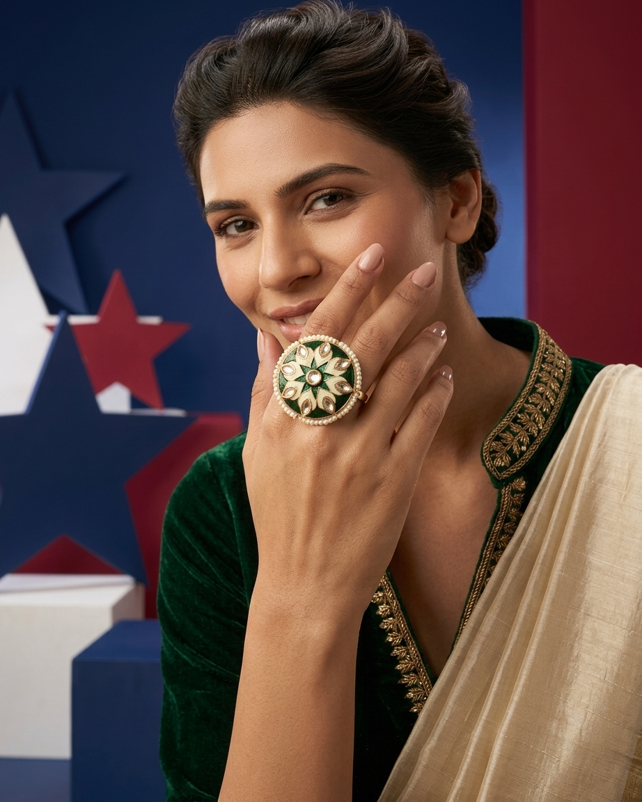Ring: Uncut Polki Kundan & Minakari